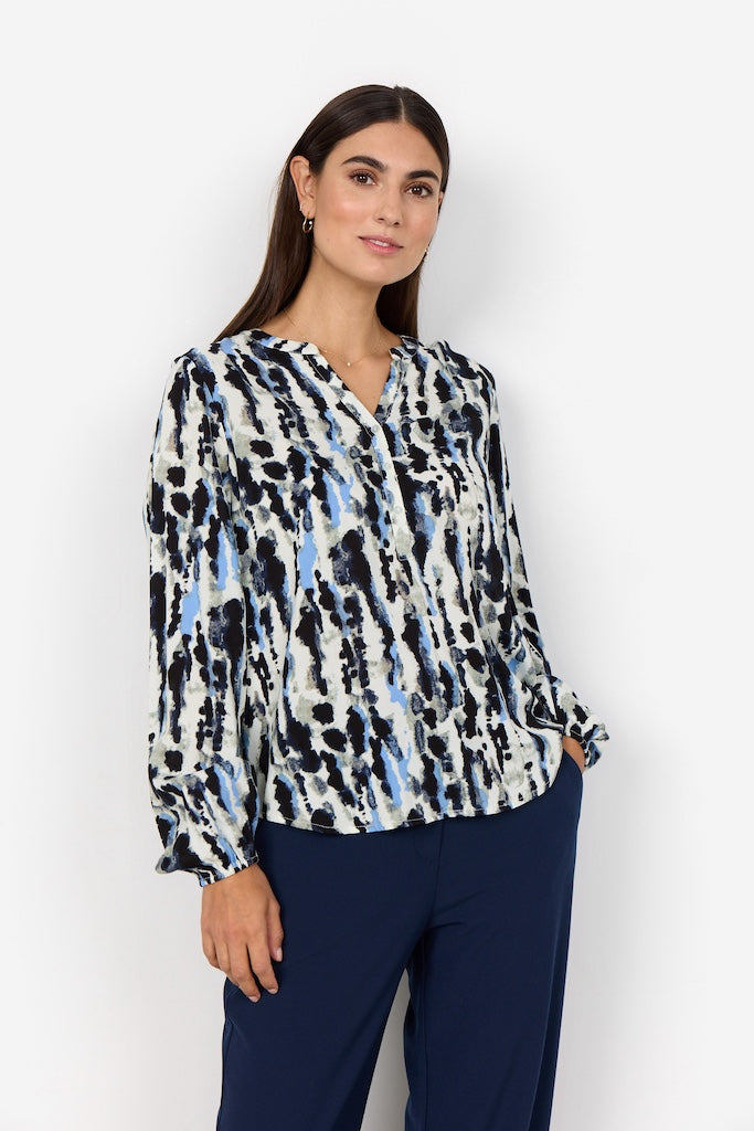 Bluse mit V-Ausschnitt mit abstraktem Print