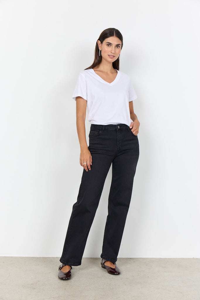 Weite Jeans dunkle Waschung mit auffälligen Nähten