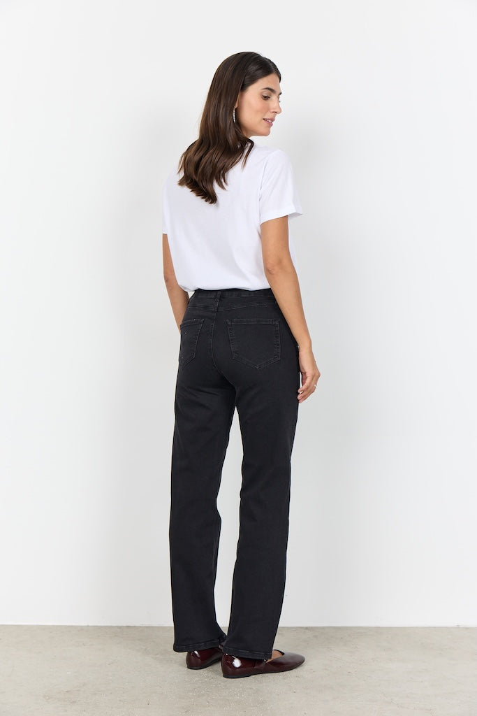 Weite Jeans dunkle Waschung mit auffälligen Nähten
