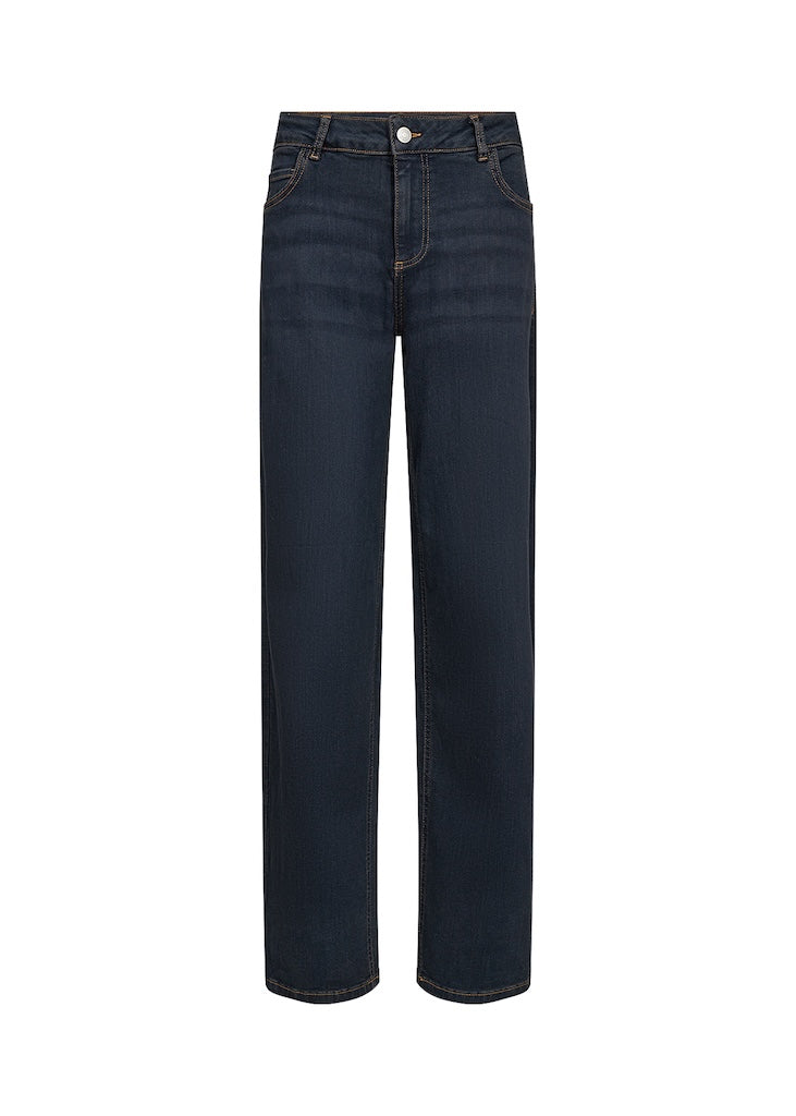 Weite Jeans dunkle Waschung mit auffälligen Nähten