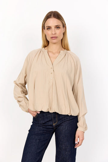 Bluse mit V-Ausschnitt mit Knopfleiste