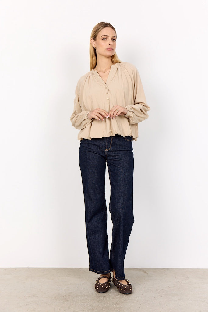 Bluse mit V-Ausschnitt mit Knopfleiste