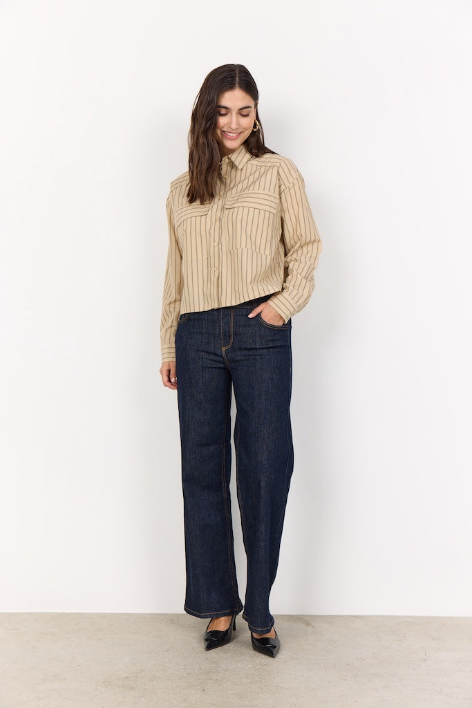 Kastige Bluse mit Streifen in Beige