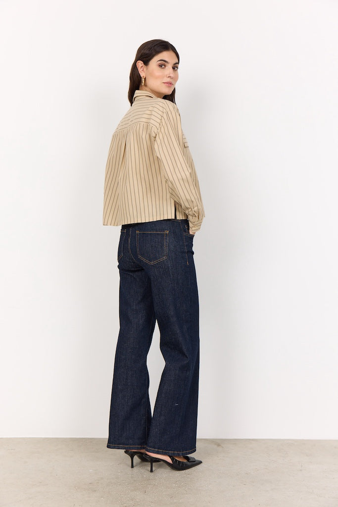 Kastige Bluse mit Streifen in Beige