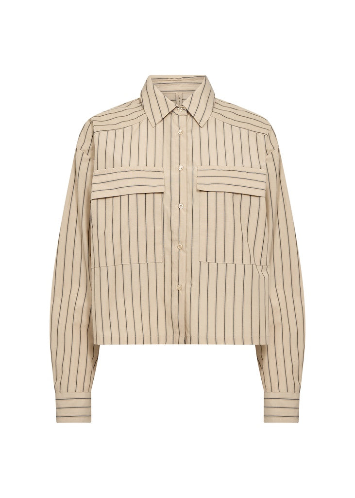 Kastige Bluse mit Streifen in Beige