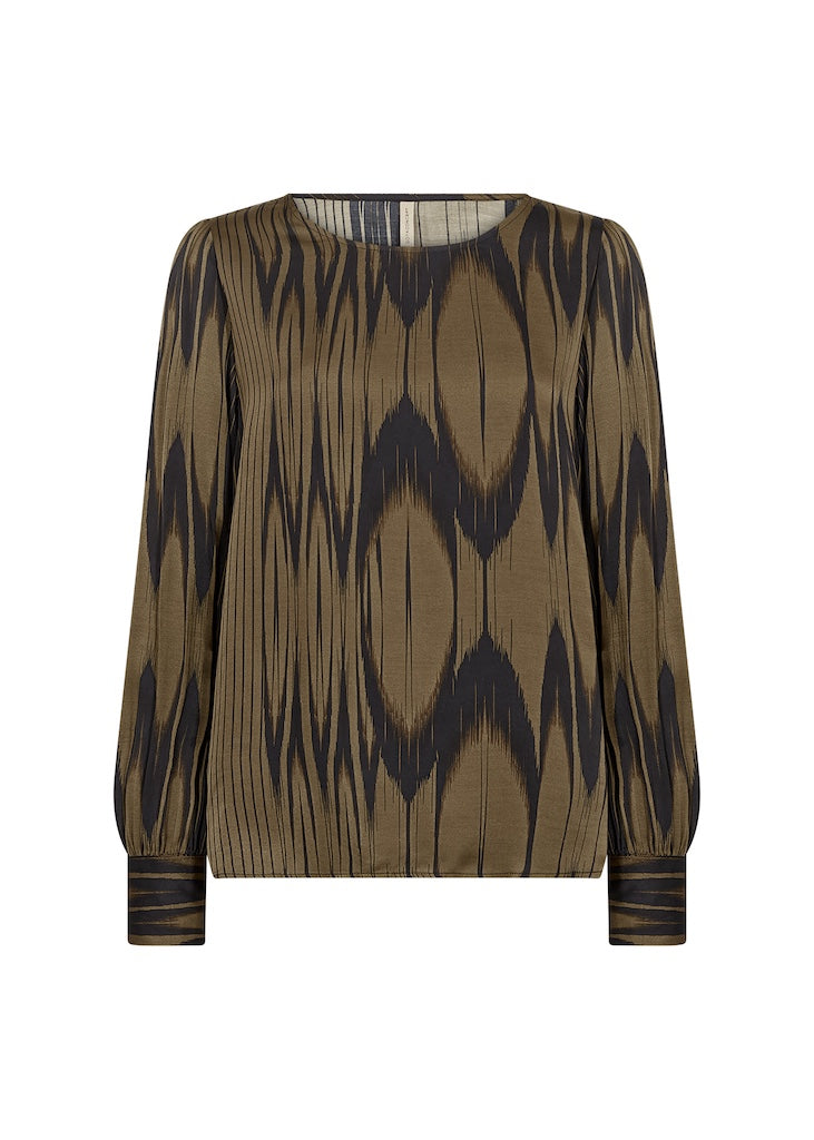 Festliches Blusenshirt mit abstraktem Druck in Olive