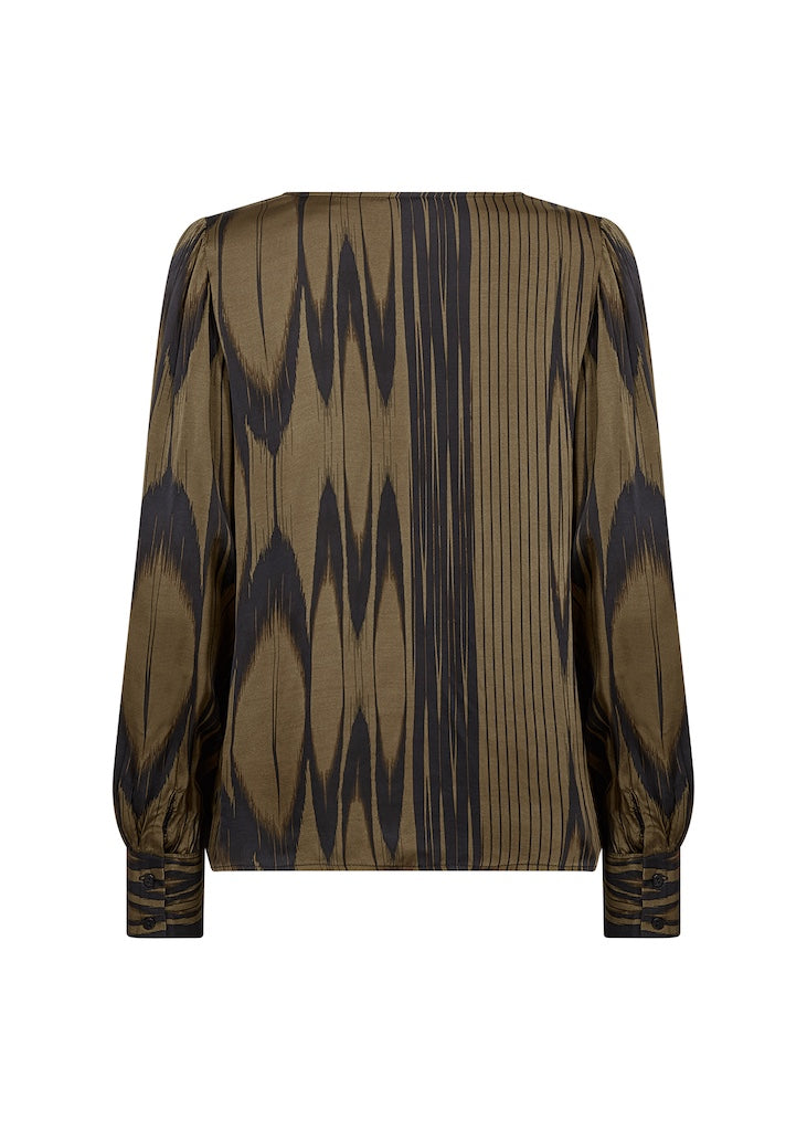Festliches Blusenshirt mit abstraktem Druck in Olive