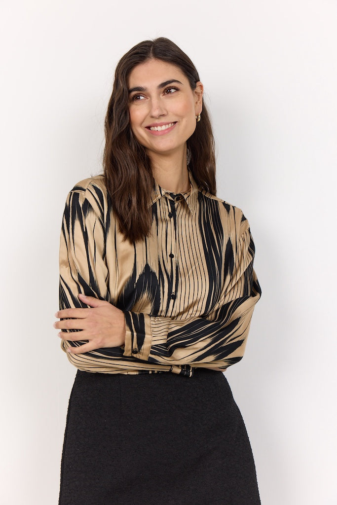 Festliche Bluse mit abstraktem Druck in Beige