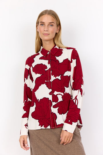 Bluse mit abstraktem Blumendruck in Rot