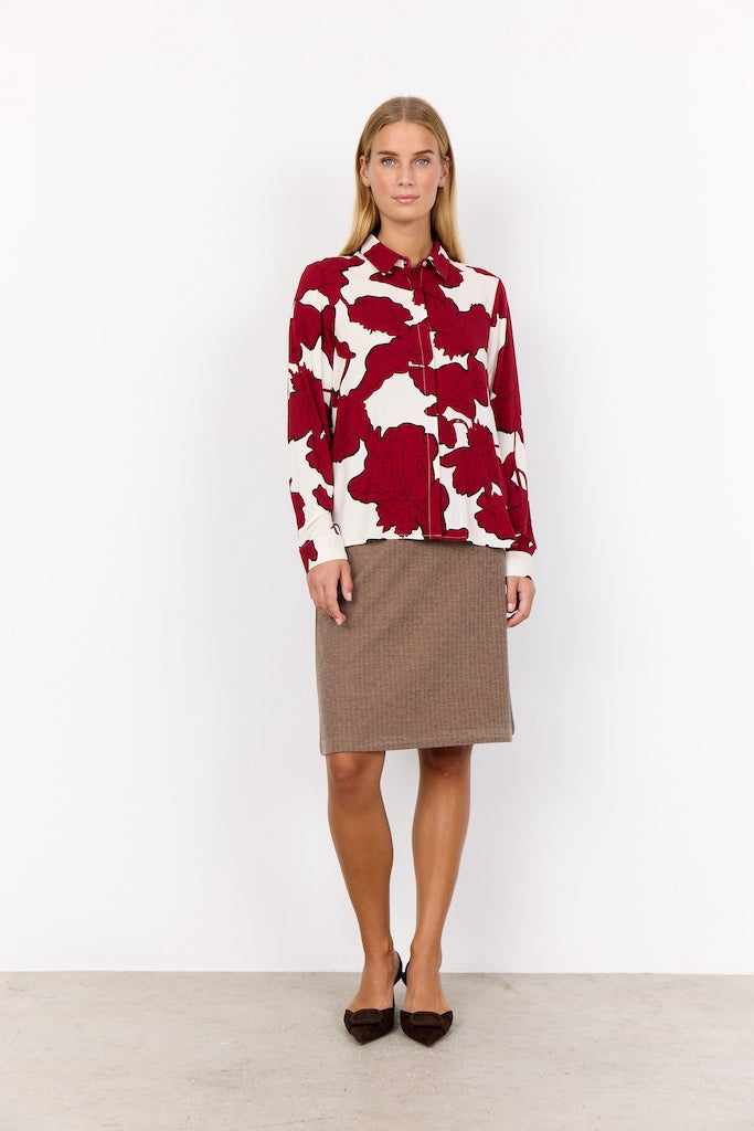 Bluse mit abstraktem Blumendruck in Rot