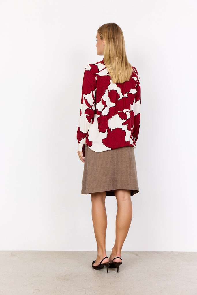 Bluse mit abstraktem Blumendruck in Rot