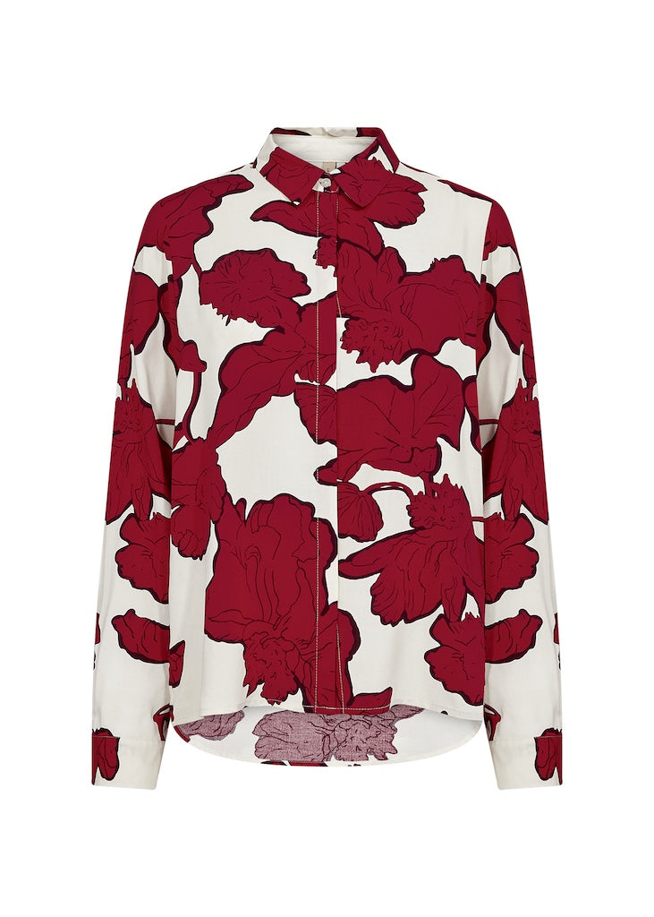 Bluse mit abstraktem Blumendruck in Rot