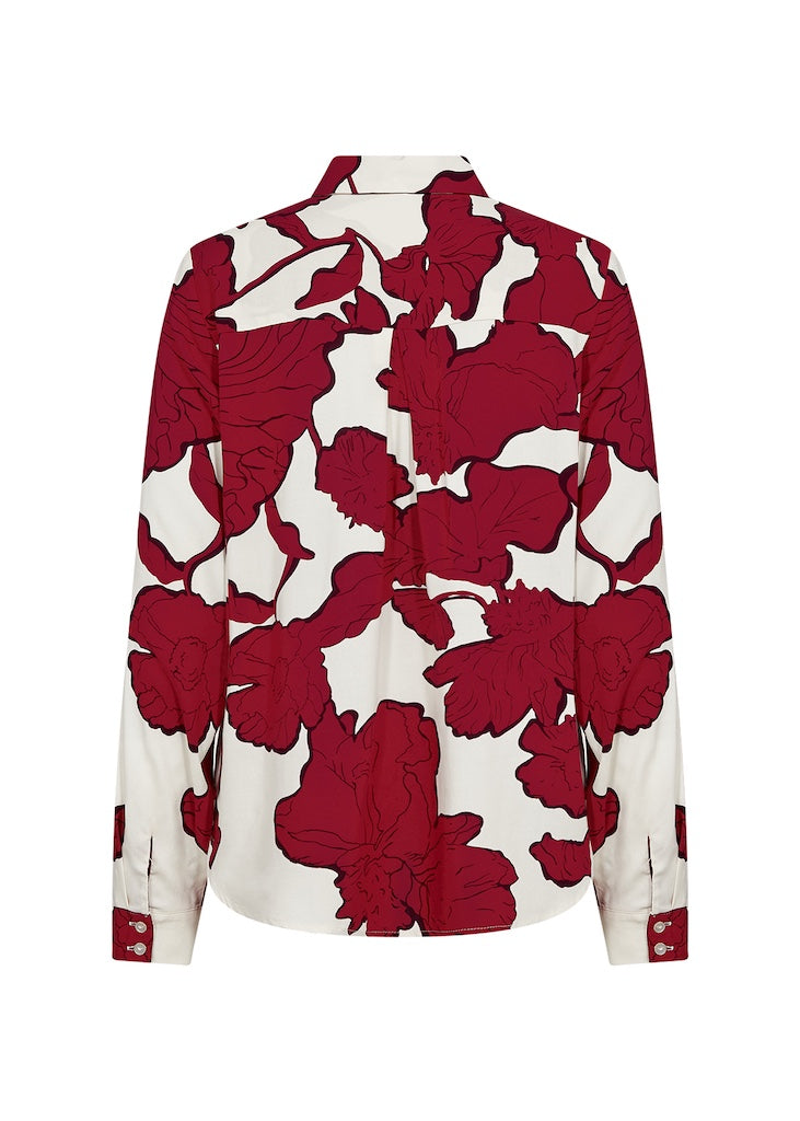 Bluse mit abstraktem Blumendruck in Rot
