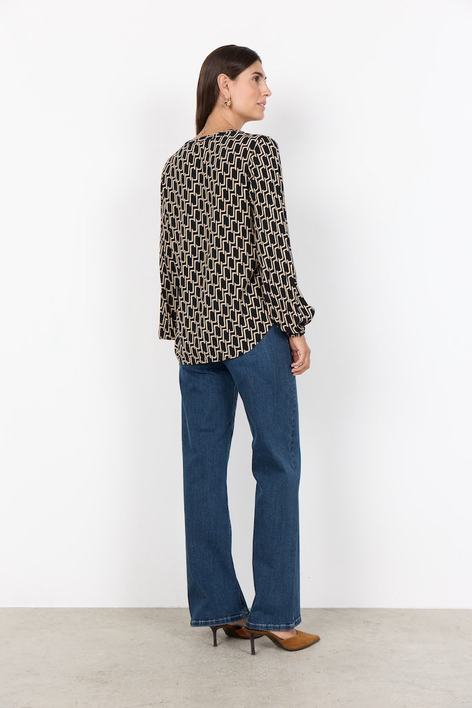 Bluse mit V-Ausschnitt und Gummi am Ärmel