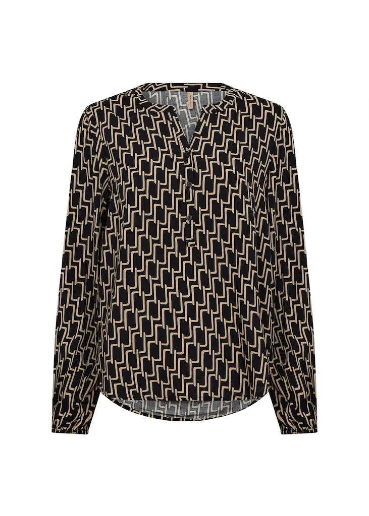 Edle Bluse mit V-Ausschnitt & geometrischem Print