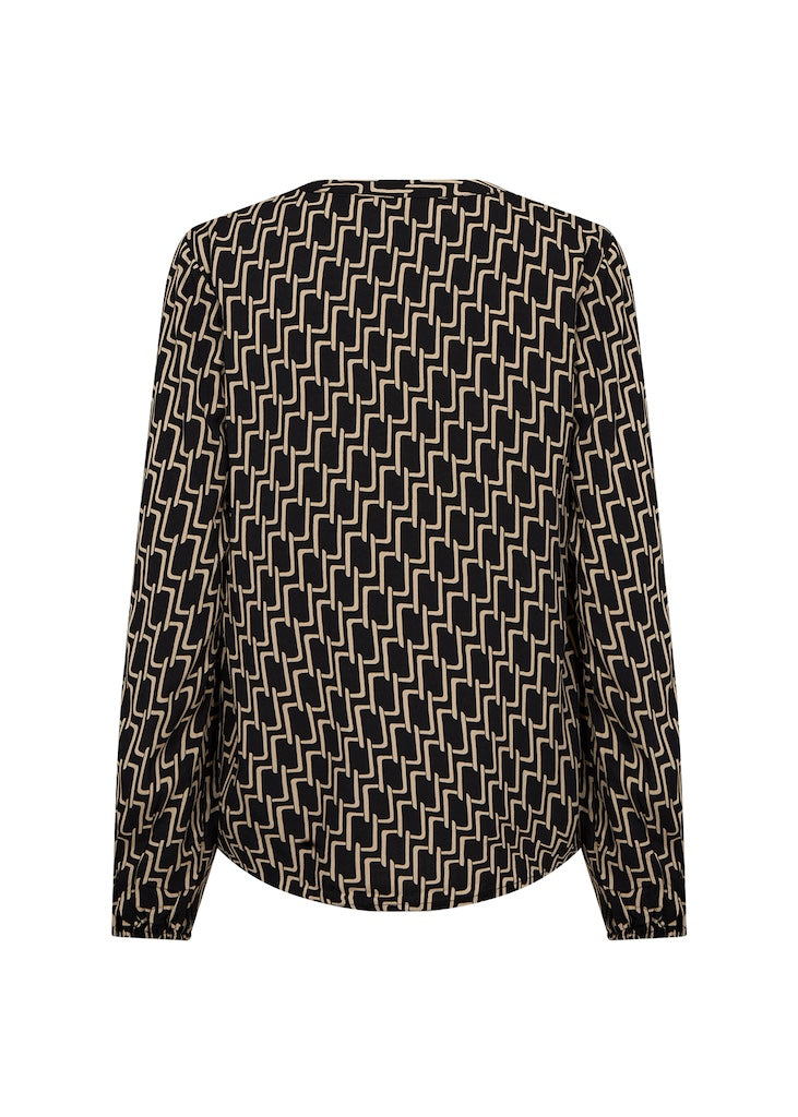 Edle Bluse mit V-Ausschnitt & geometrischem Print