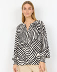 Bluse mit faltiger Manschette und Zebradruck