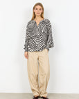 Bluse mit faltiger Manschette und Zebradruck