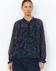 Bluse mit gerüschtem Kragen in Blau