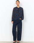 Bluse mit gerüschtem Kragen in Blau