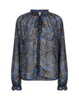 Bluse mit gerüschtem Kragen in Blau