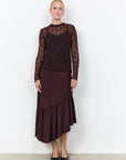 Longshirt mit Spitzenstruktur in Aubergine