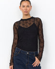 Longshirt mit Spitzenstruktur in Schwarz