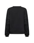 Pullover mit floraler Spitze an den Ärmeln in Schwarz