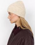 Gerippte Woll-Mütze in beige-meliert