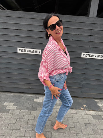 Gestreifte Hemd-Bluse in Leinenoptik
