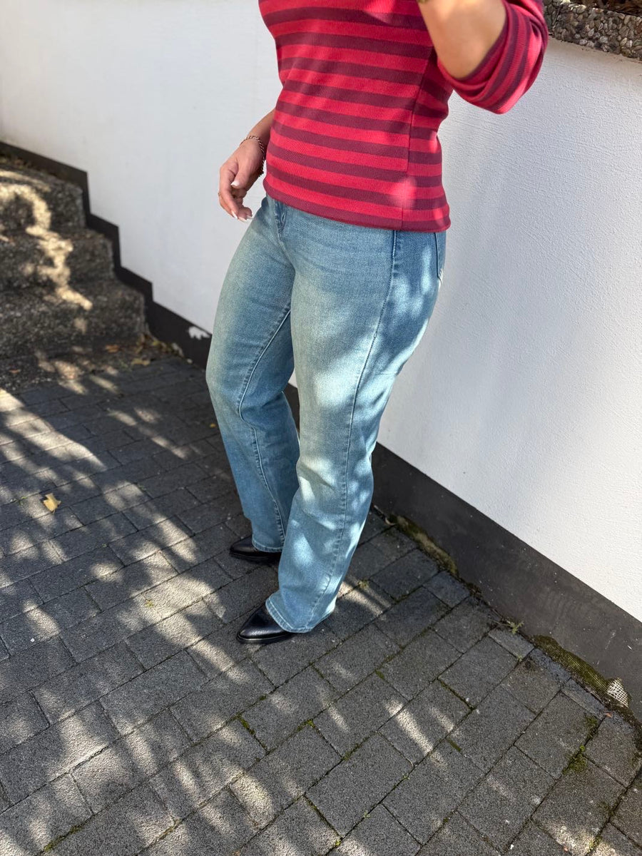 Y33 Mittelblaue Wide Leg Jeans High Waist