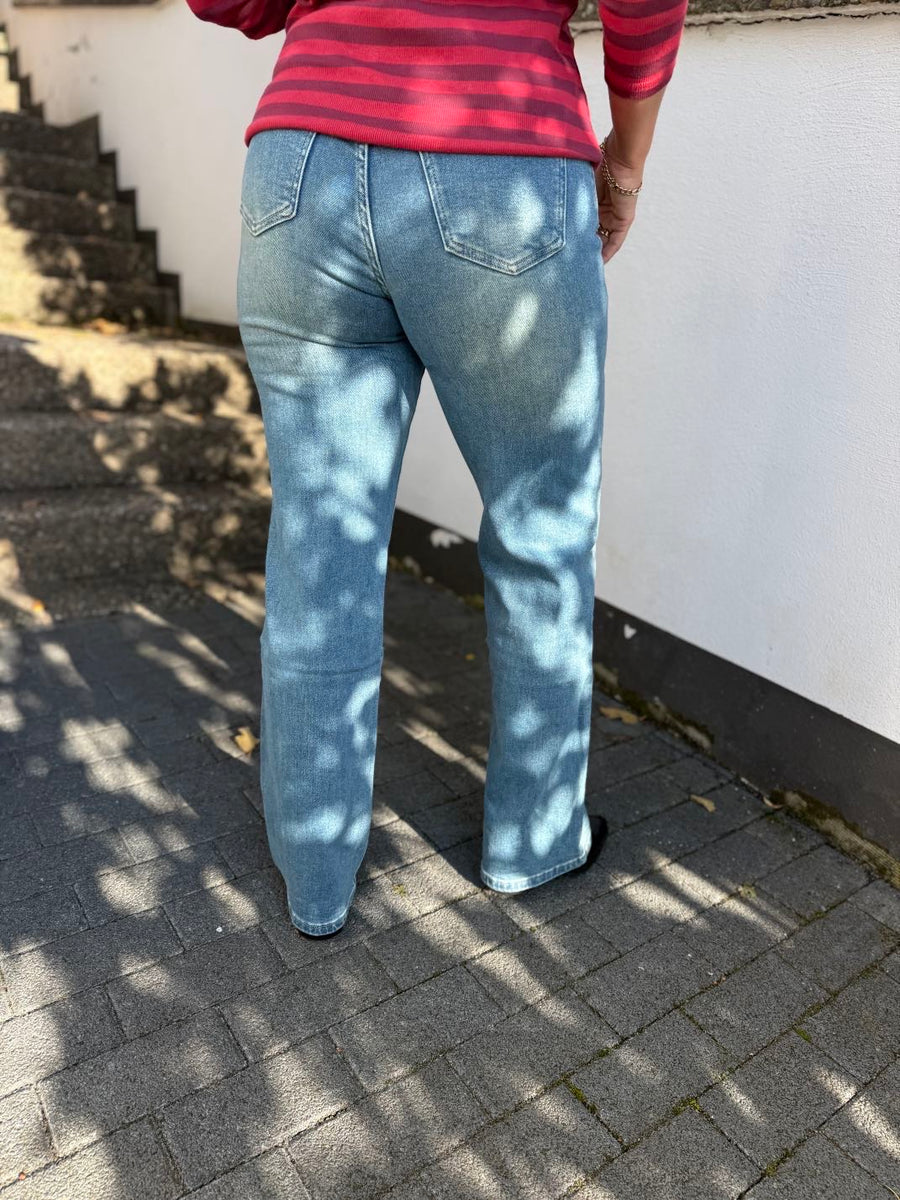 Y33 Mittelblaue Wide Leg Jeans High Waist