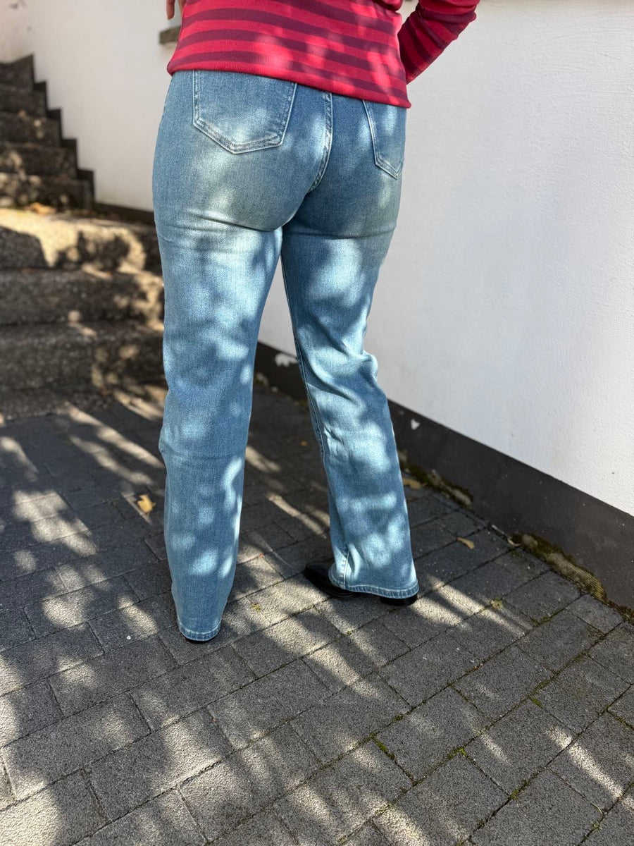 Y33 Mittelblaue Wide Leg Jeans High Waist