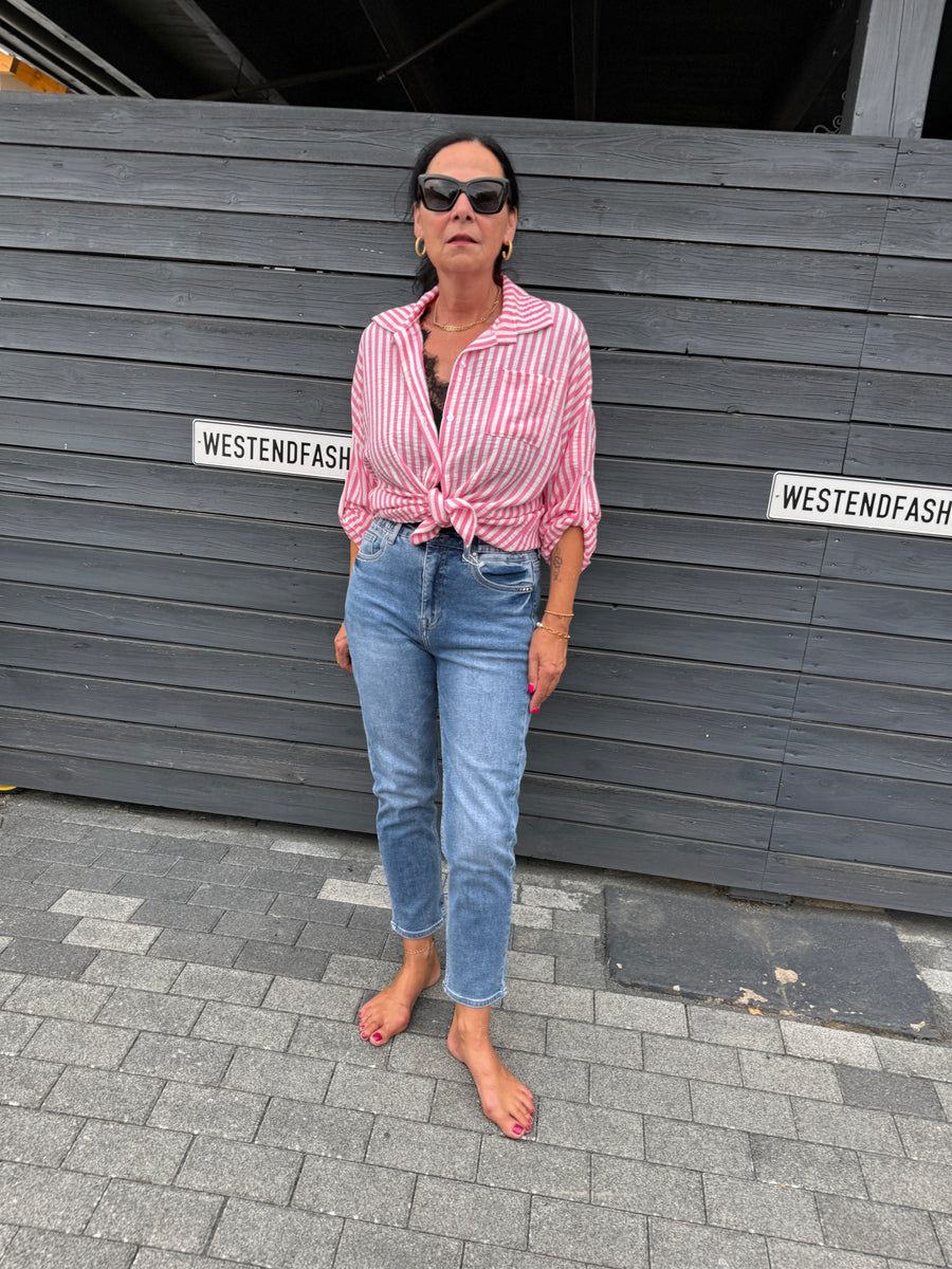 Gestreifte Hemd-Bluse in Leinenoptik