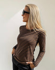 Langarmshirt mit Streifen in braun/blau