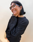 Pullover mit floraler Spitze in Schwarz