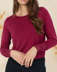 Langarmshirt mit Spitzenbündchen in Rhododendron