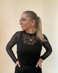 Longshirt mit Spitzenstruktur in Schwarz