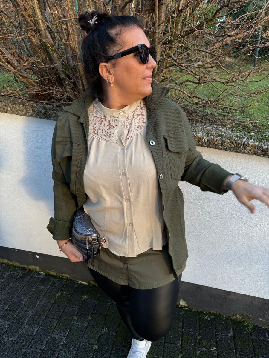 Hemdjacke mit Ripp-Optik in Khaki