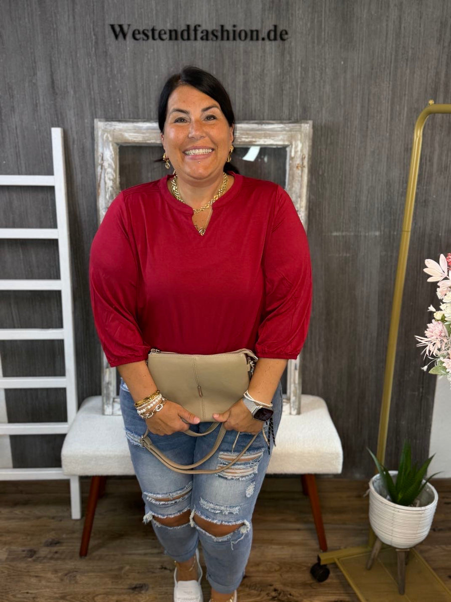 Bluse in bordeaux mit 3/4 Ärmeln