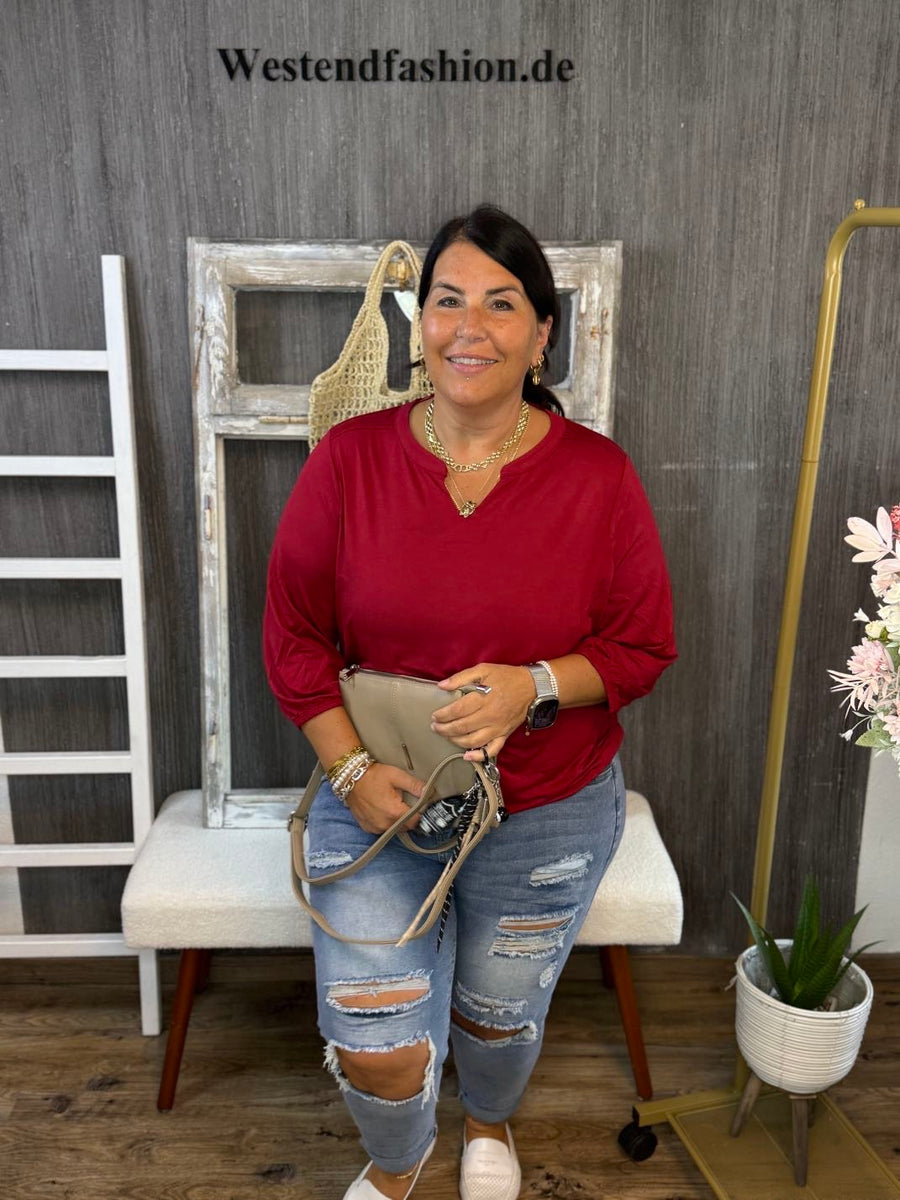 Bluse in bordeaux mit 3/4 Ärmeln