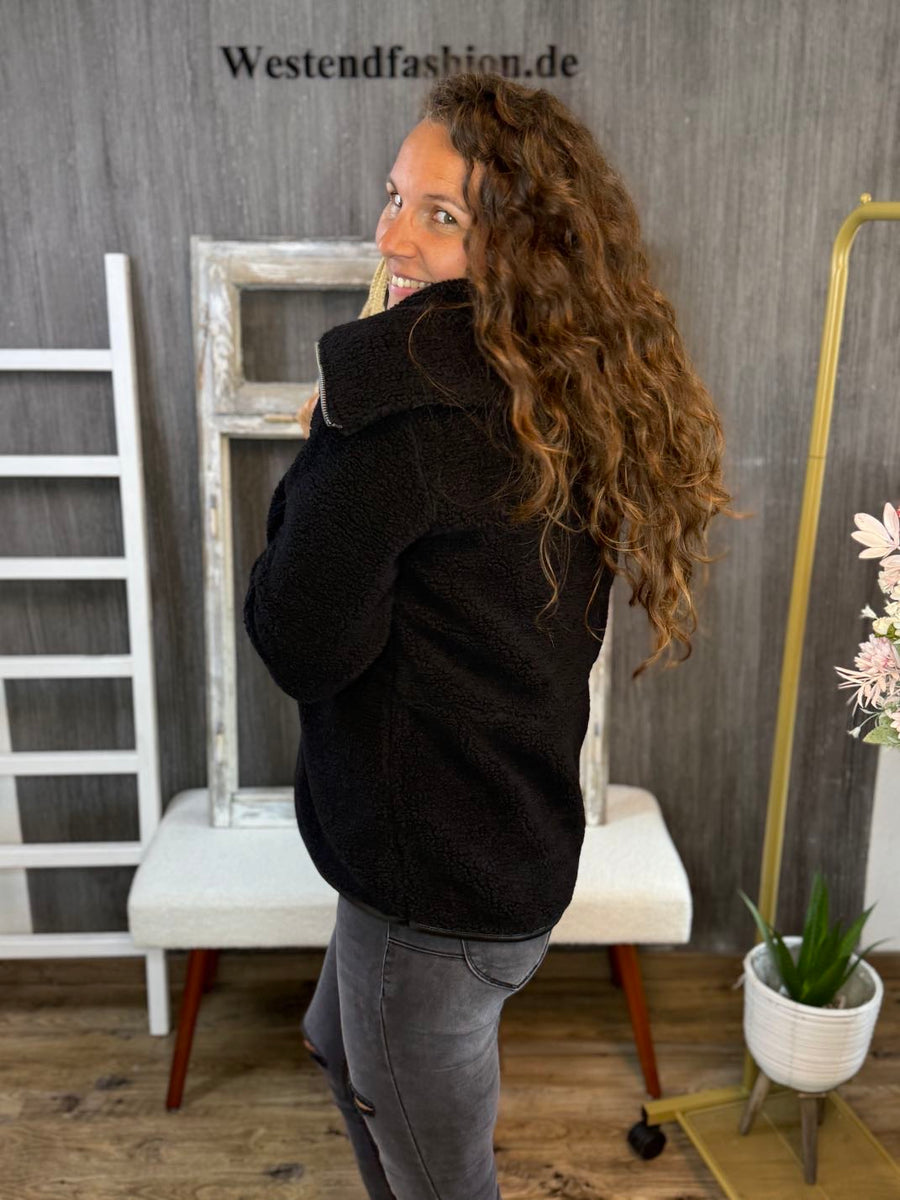 Teddyjacke mit Kragen in schwarz