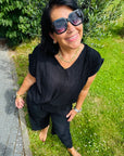 Shirt mit Plisseestruktur in Schwarz