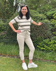 Jogg Pants mit Glitzer-Bändel in Creme