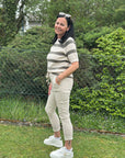 Jogg Pants mit Glitzer-Bändel in Creme