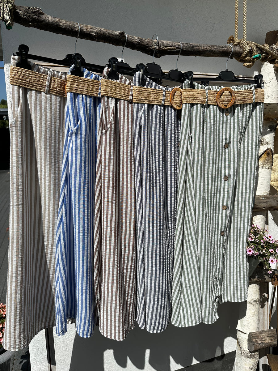 Gestreifter Leinenrock mit Stretch-Gürtel