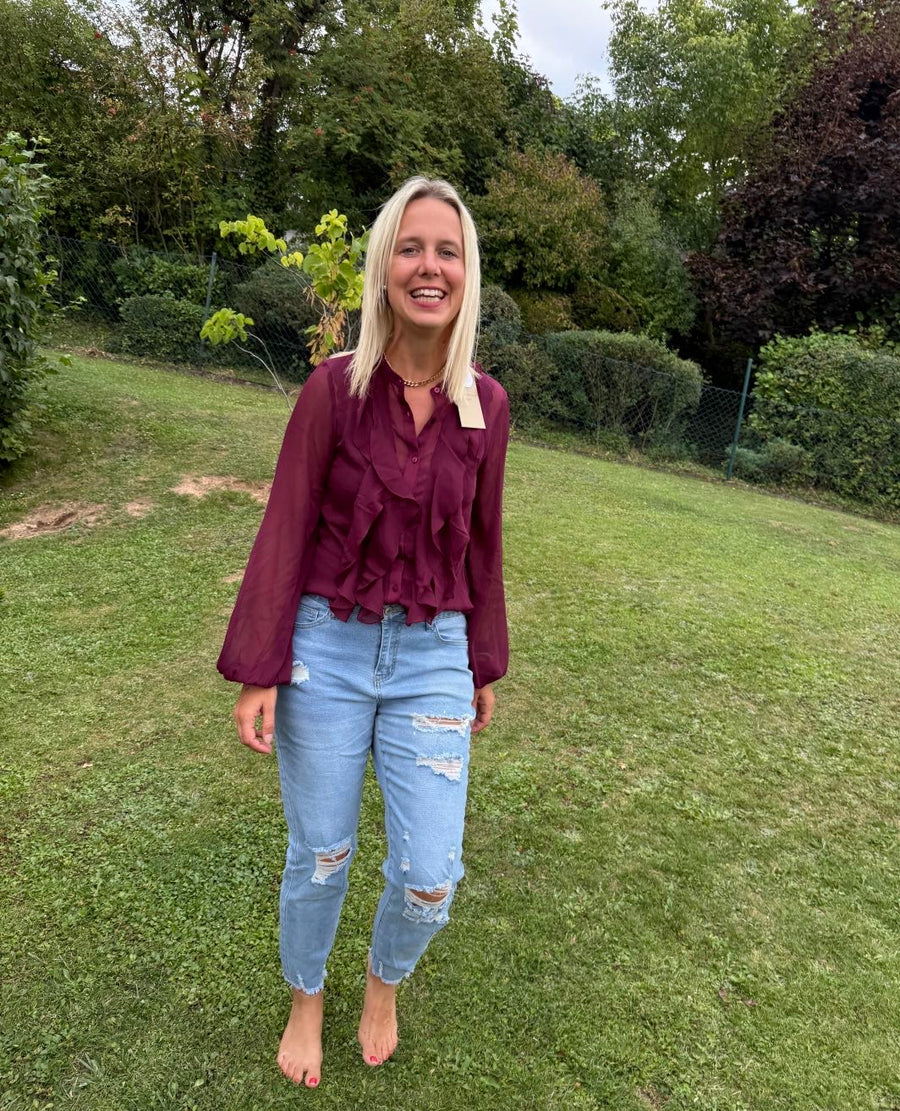 Schicke Bluse mit eleganten Fransen in Bordeaux