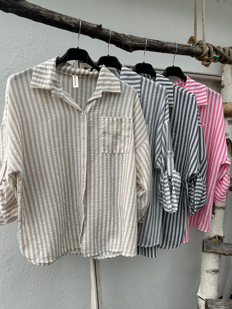 Gestreifte Hemd-Bluse in Leinenoptik