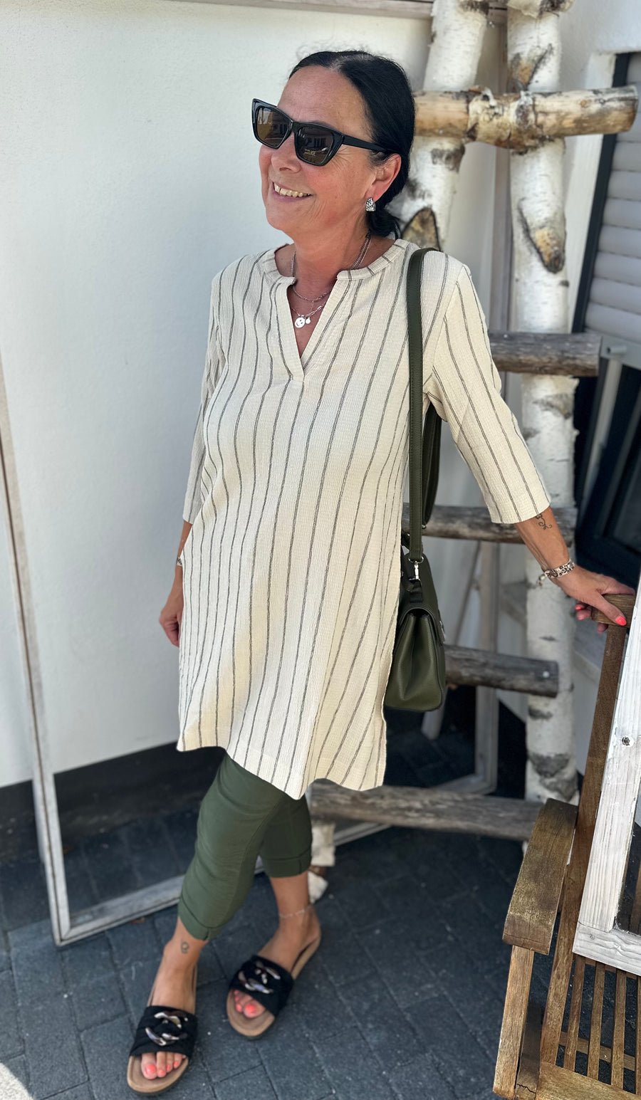 Nadelstreifen Tunika in Creme
