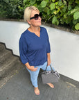 Bluse in blau mit 3/4 Ärmeln